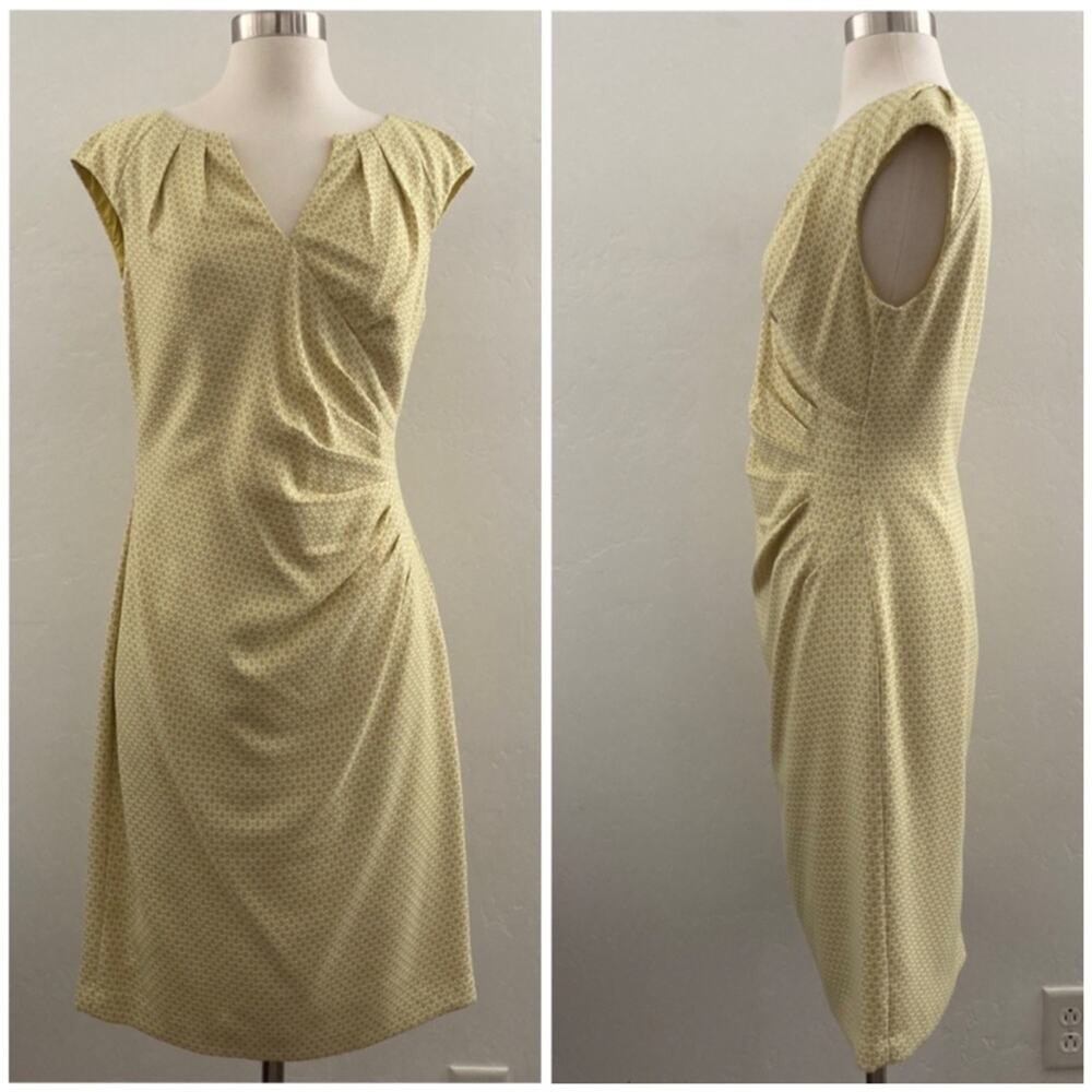 Adrianna Papell Sheath Dress Size 8 Yellow Mod Retro Midi Modest Eveningwear